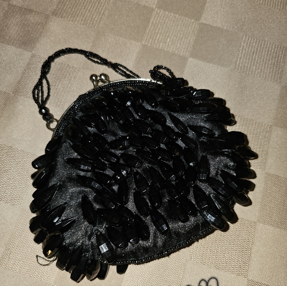 Vintage Elegant Black Beaded Evening Clutch